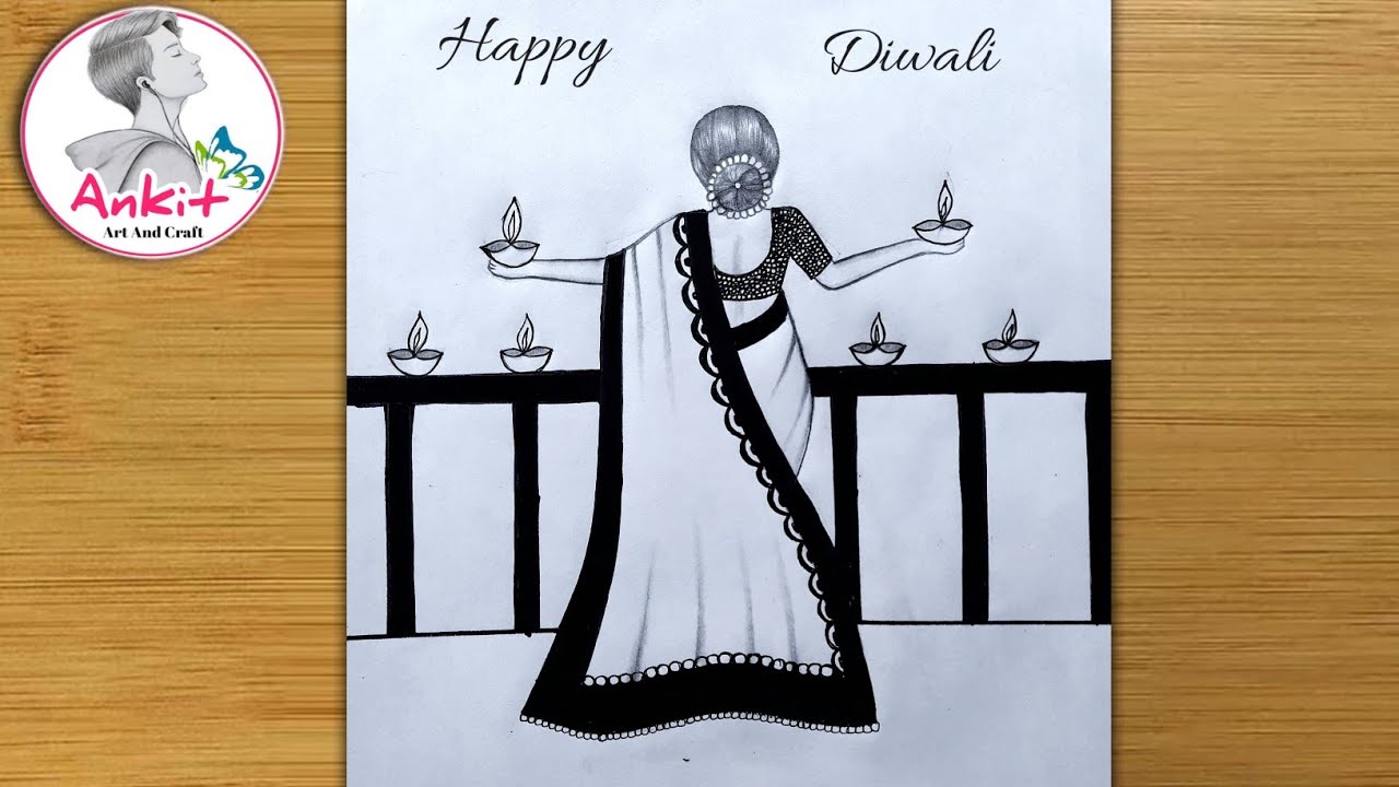 How to Draw happy Diwali Drawing / Indian festival Deepawali poster making  / Diwali painting | Diwali drawing, Art drawings for kids, Diwali painting